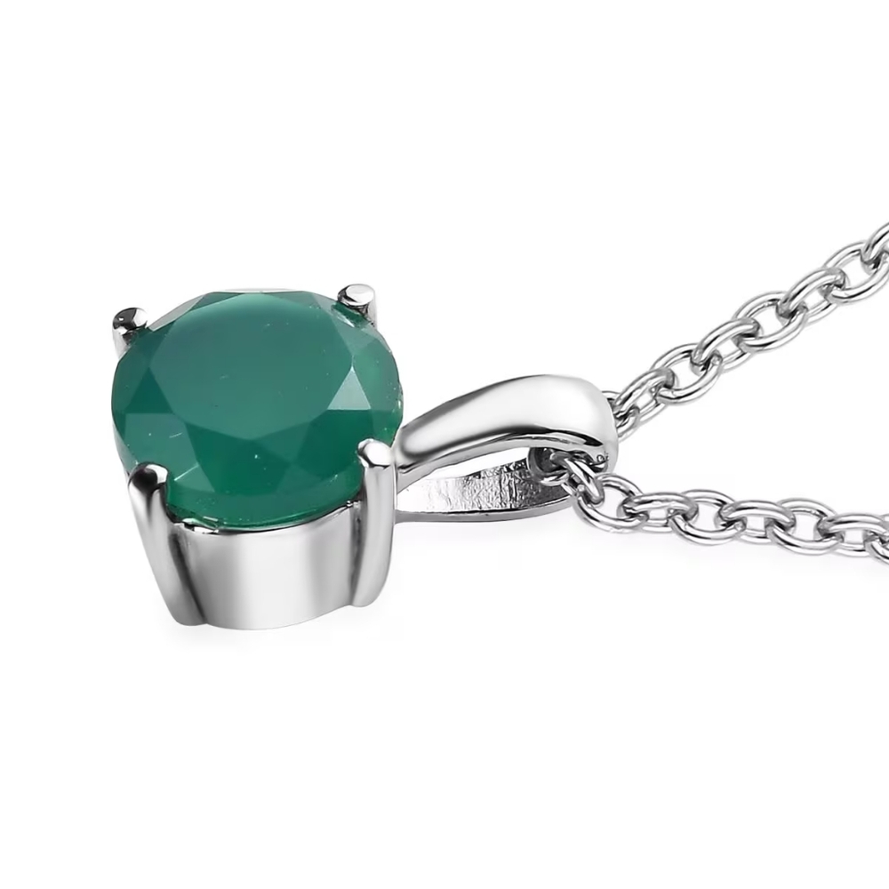 Green Onyx 1.85 ctw Solitaire Pendant Necklace Stainless Steel 20 Inches NWOT - Picture 4 of 4